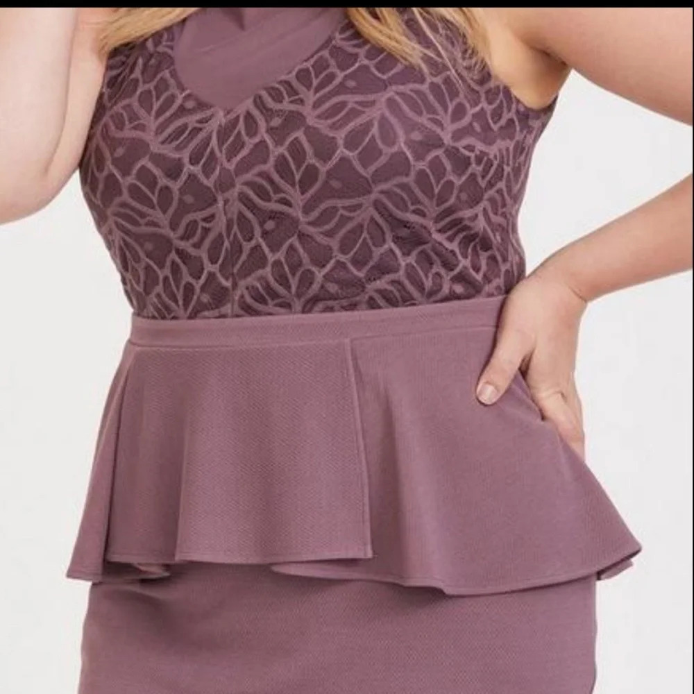 Torrid Mauve Purple Textured Scuba and Lace Peplum Dress Womens Size 10 NWT - Picture 13 of 15